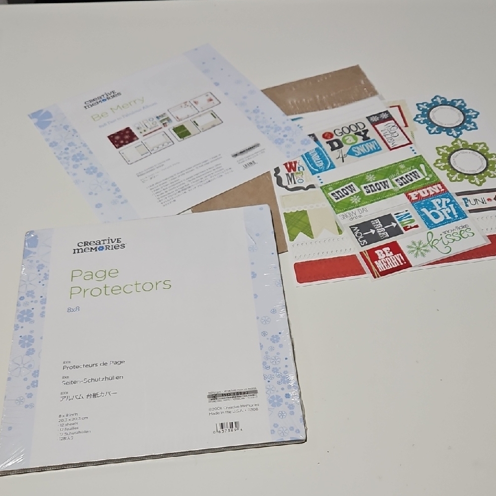Be Merry Creative Memories Sticker Set with page protectors.